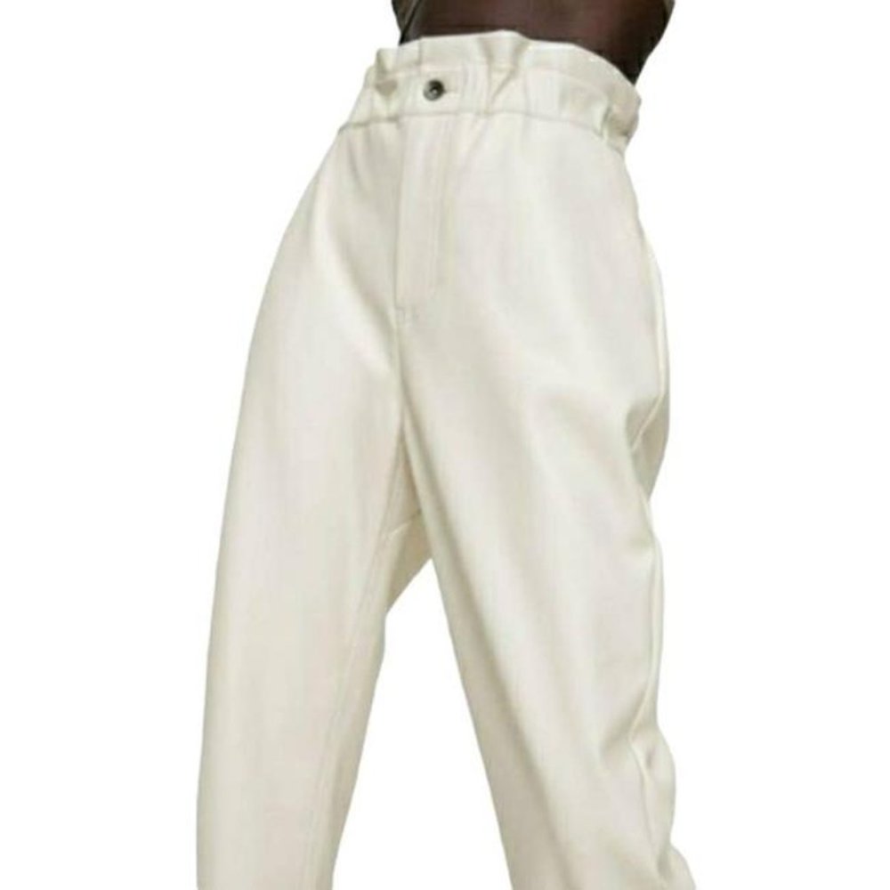 Zara Cream Baggy Faux Leather High Waist Paper Bag Trousers Pants - 2